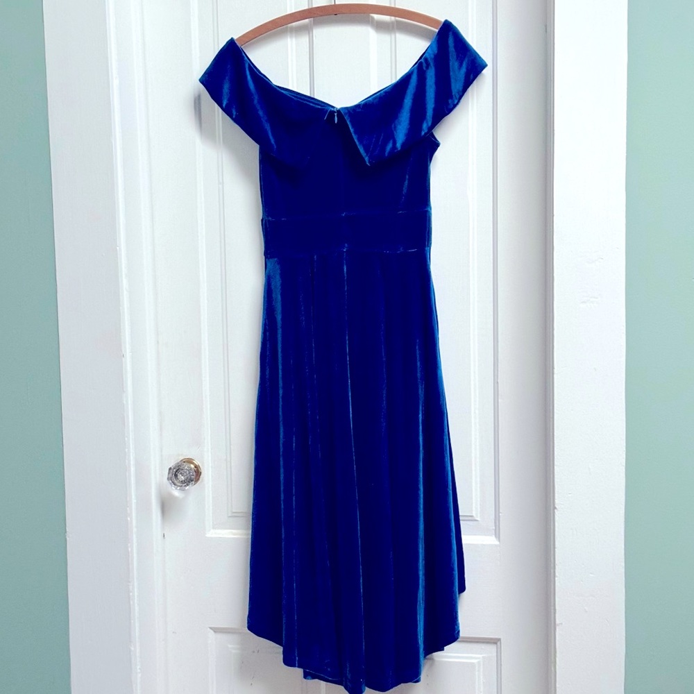 New With Tags Jasambac Royal Blue Velvet Holiday High Low Dress Size Medium - Picture 6 of 9